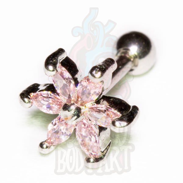 Piercing Orelha Flores Coloridas Rosa