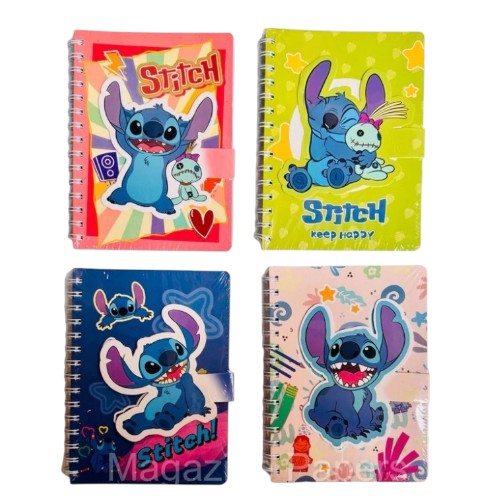 Caderno Stitch A5 com Velcro e Folhas Decoradas – 70 Páginas – Modelos Sortidos