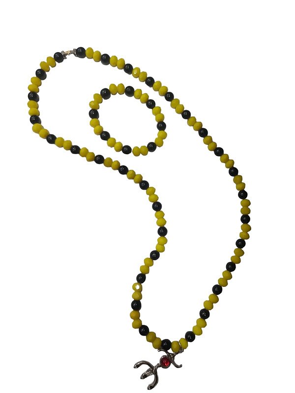KIT CORDÃO E PULSEIRA AMARELO E PRETO