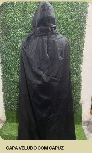 CAPA DE VELUDO PRETA COM FORRO DE CETIM PRETO E CAPUZ