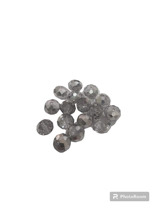 CONTA 10 MM PRATEADA FACETADA ACHATADA
