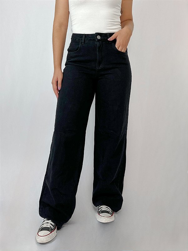 Calça Wide Leg Jeans Urban - Preta