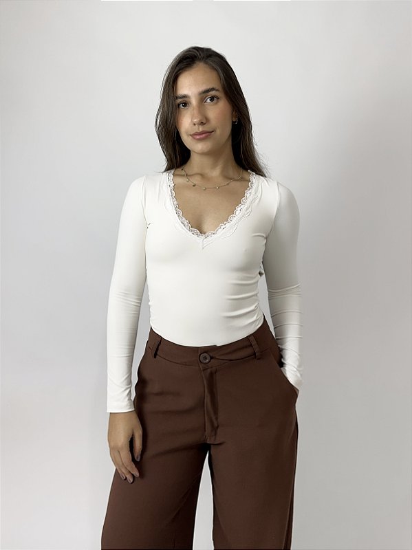 Blusa Manga Comprida Renda Naya