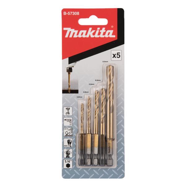 Kit 5 Brocas HSS Titânio 3 a 8mm Encaixe 1/4 B- 57308 Makita