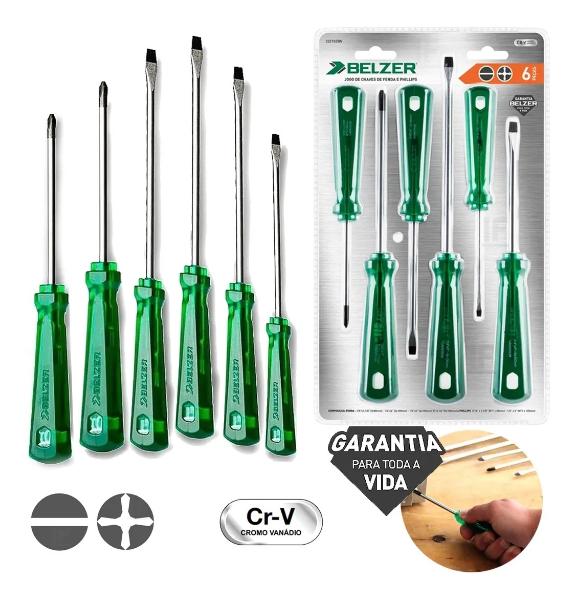 Kit Jogo de Chaves Fenda e Phillips 6 Peças BELZER 232102BN