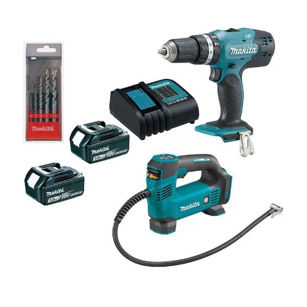 Kit Parafusadeira/Furadeira+Compressor Ar a Bateria Makita