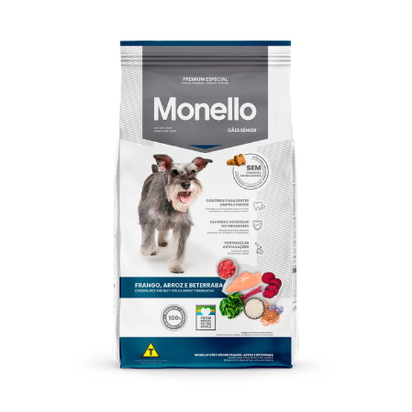 Ração Monello para Cães Senior Sabor Frango, Arroz e Beterraba 15kg