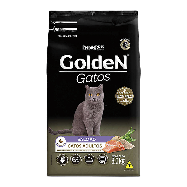 Ração Seca PremieR Pet Golden Gatos Adultos Salmão 3kg