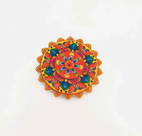 Incensário Flor de Mandala Lótus Amarela/Azul/Vermelho Resina - Resina