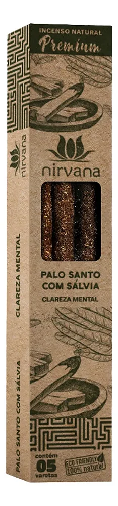 Incenso Nirvana Palo Santo com Sálvia Premium Cx C/ 5 Varetas