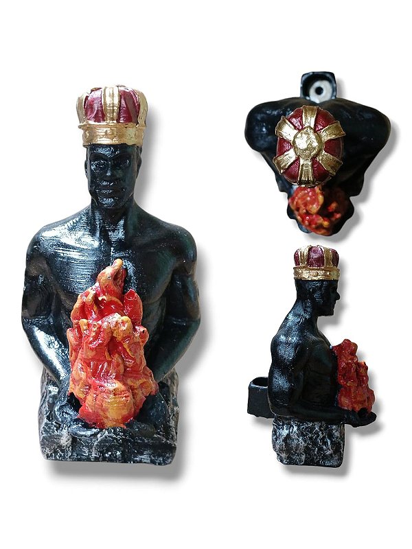 Incensário Cascata Busto Xangô em resina 15 cm