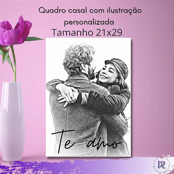 Quadro casal com ilustração personalizada "Te amo"