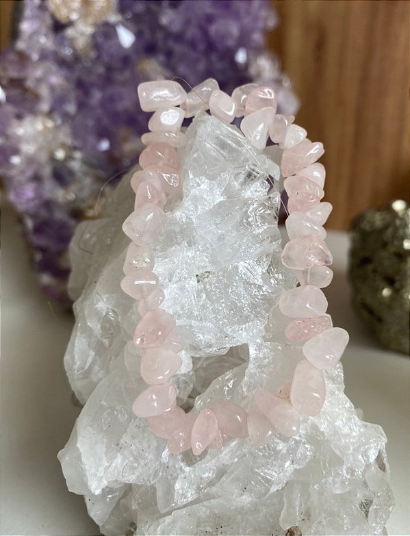 Pulseira Cascalho Quartzo Rosa - Amor e Compaixão