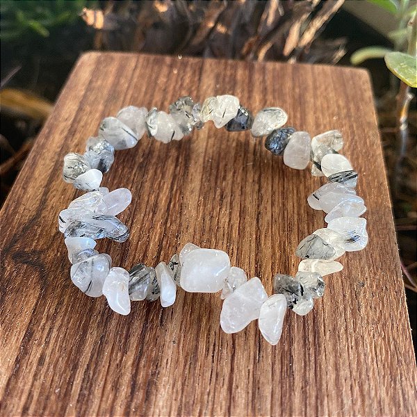 Pulseira Cascalho Quartzo com Turmalina- União e Felicidade