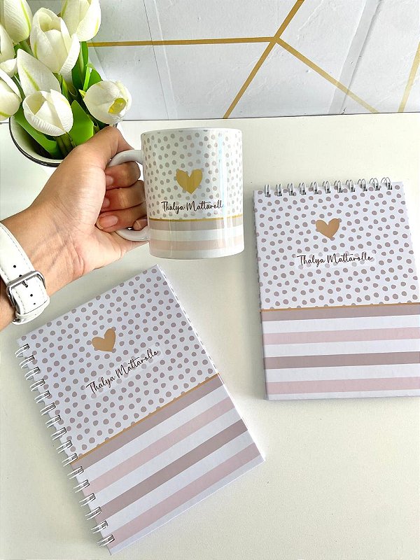 Caderno A5, Bloco de Notas e Caneca Personalizada