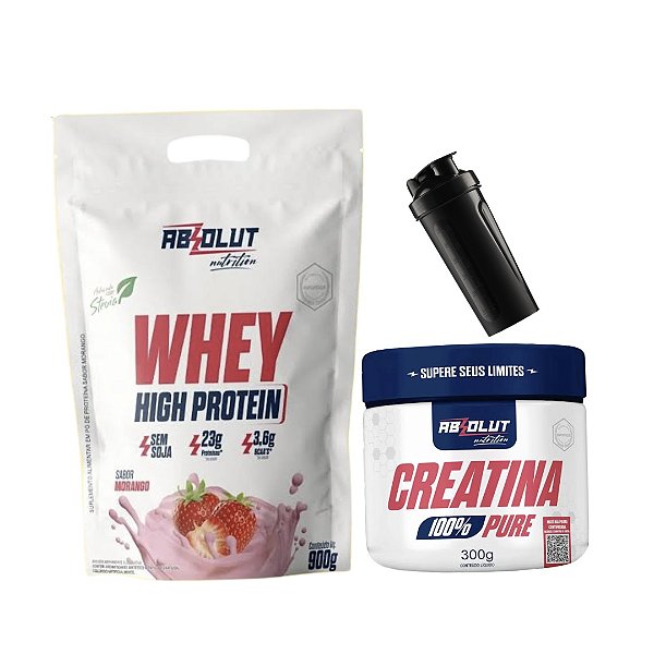 Whey protein refil 900g absolut + creatina 300g pura absolut
