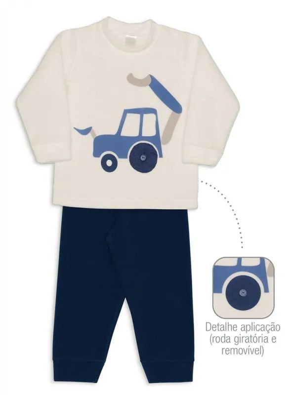 Pijama Infantil Divertido de Veículo de Soft Azul Marinho