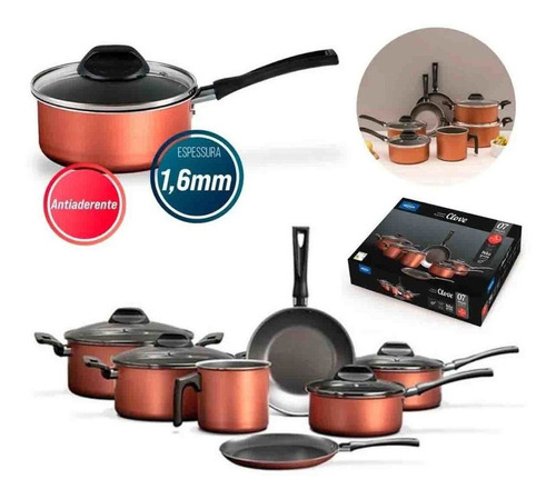 Conjunto De Utensílios De Cozinha De Alumínio De 7 Peças - Brinox Clove Line Copper Color