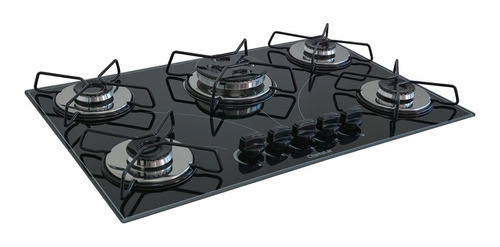 Cooktop À Gás 5 Bocas Chamalar Tripla Chama Vidro Bivolt