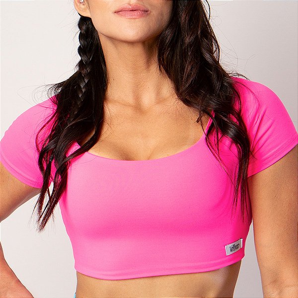 Top Cropped Fitness Jujuba Rosa Liso