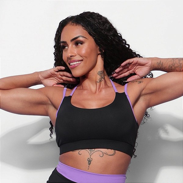 Top Candy Fitness Preto com alças duplas em poliamida
