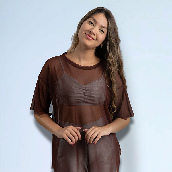 Blusão Tule Marrom Coffee