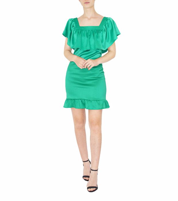 Vestido Feminino Curto Iorane Cetim Decote Quadrado Verde- 36/ 38