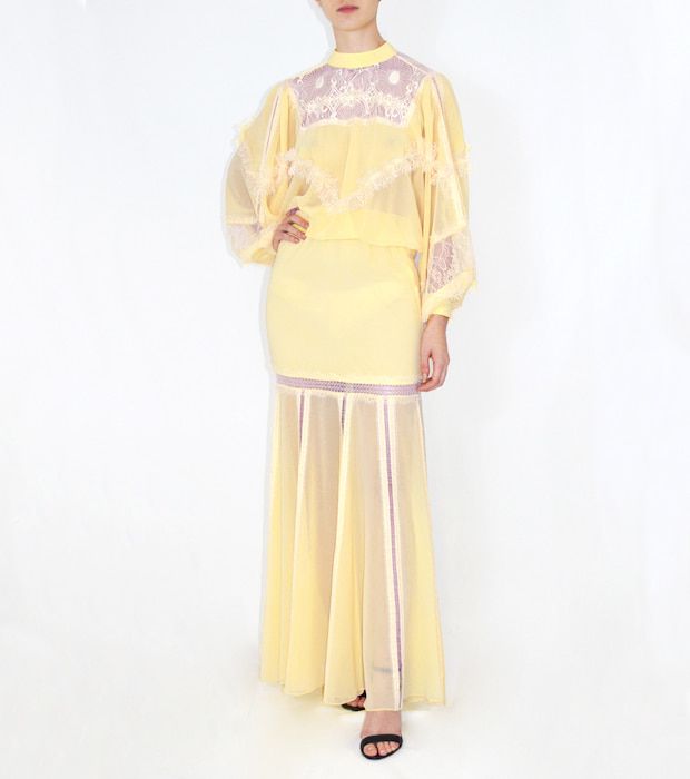 Vestido Feminino longo Iorane Recortes Renda Amarelo- 42