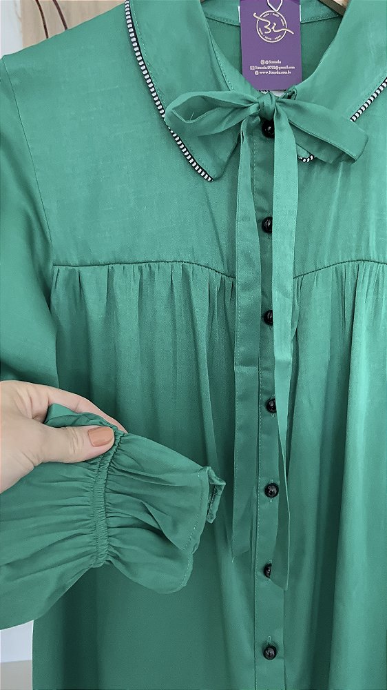 BLUSA GOLA LAÇO COM VIÉS - VERDE