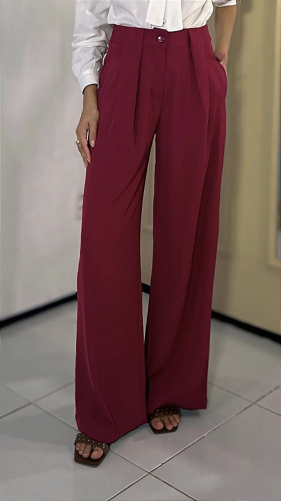 CALÇA PANTALONA PREGAS LARGAS - BORDÔ