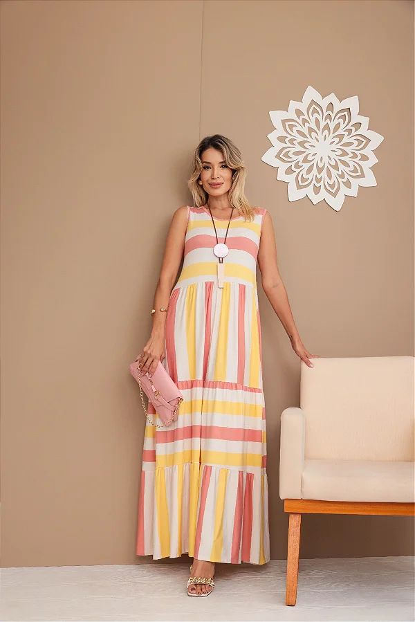 VESTIDO LONGO TRES MARIAS LISTRAS