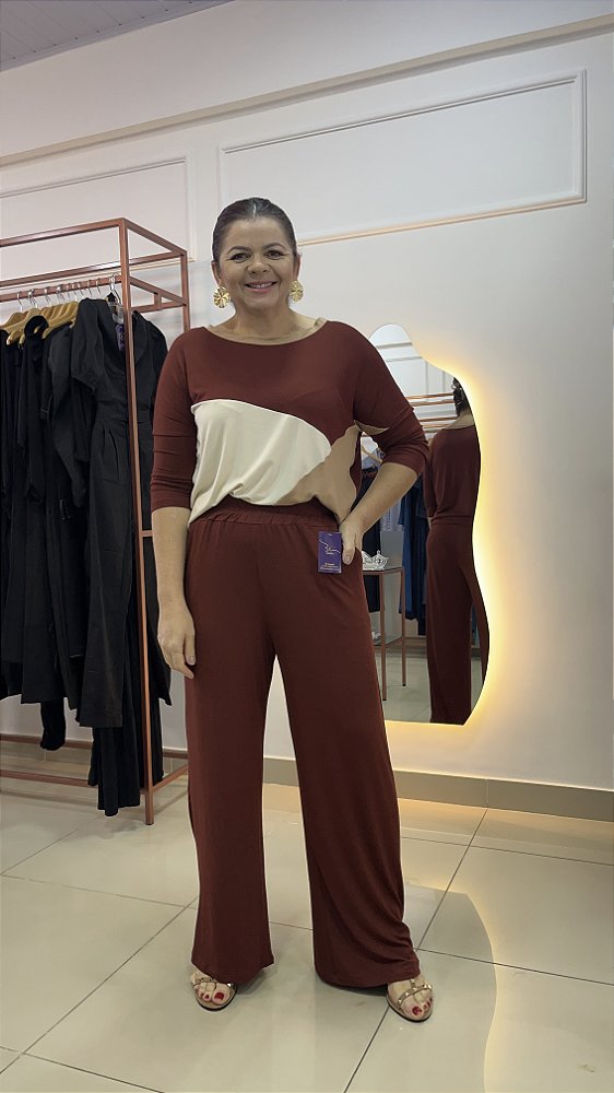 CONJUNTO VISCOLYCRA  PANTALONA E BLUSA