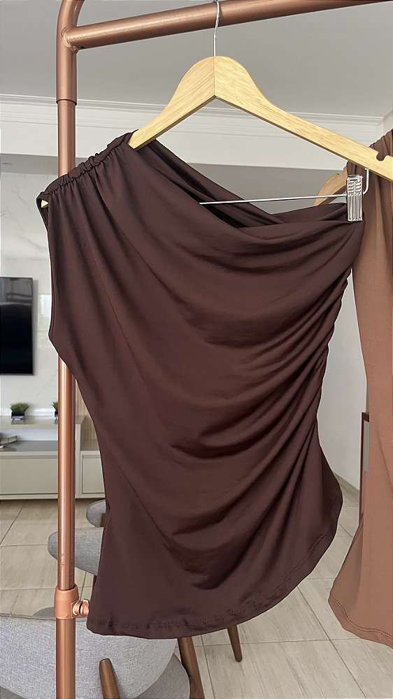 BLUSA POLIAMIDA DRAPEADA OMBRO ÚNICO