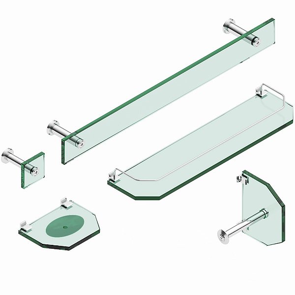 Kit Acessórios de Banheiro 5 Pçs Vidro Verde Cromado Reto Blinglass