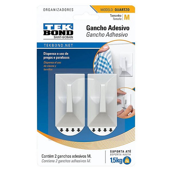 Gancho Adesivo Quartzo De Plástico M Branco Tekbond