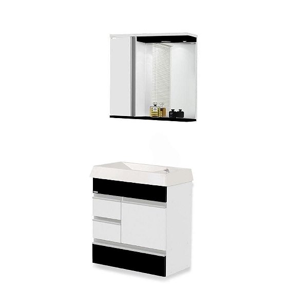 Kit Gabinete Para Banheiro Suspenso Napole Preto A J Rorato