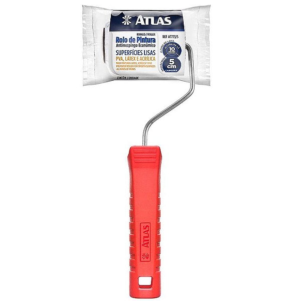 Rolo De Pintura De Lã Sintética Antirespingo Com Suporte 5cm Atlas