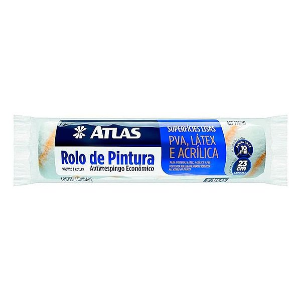 Rolo De Pintura De Lã Sintética Antirespingo Sem Suporte 23cm Atlas