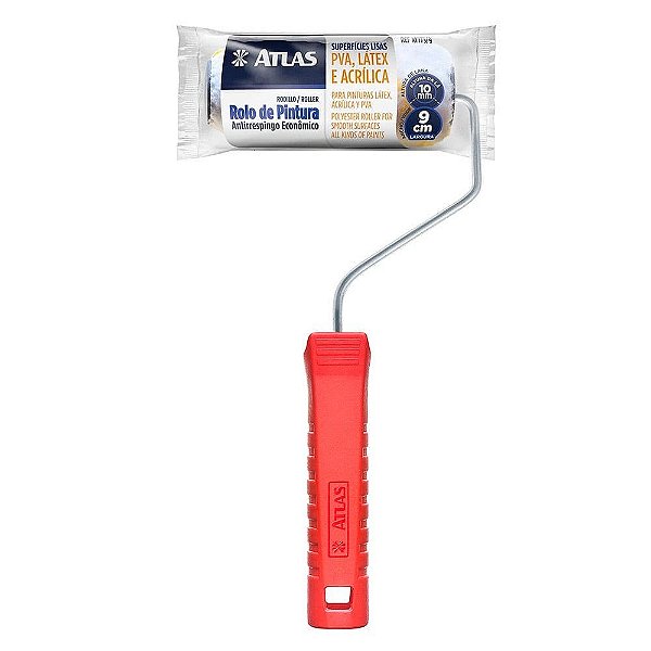 Rolo De Pintura De Lã Sintética Antirespingo Com Suporte 9cm Atlas