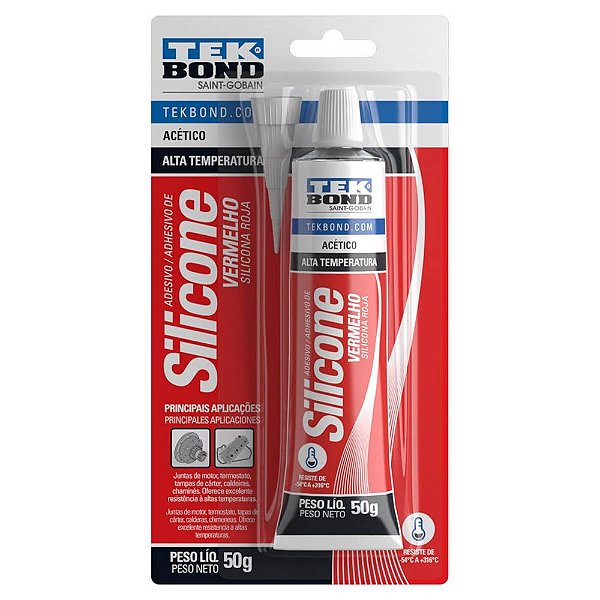 Adesivo De Silicone Acético Alta Temperatura 50 G Vermelho Tekbond
