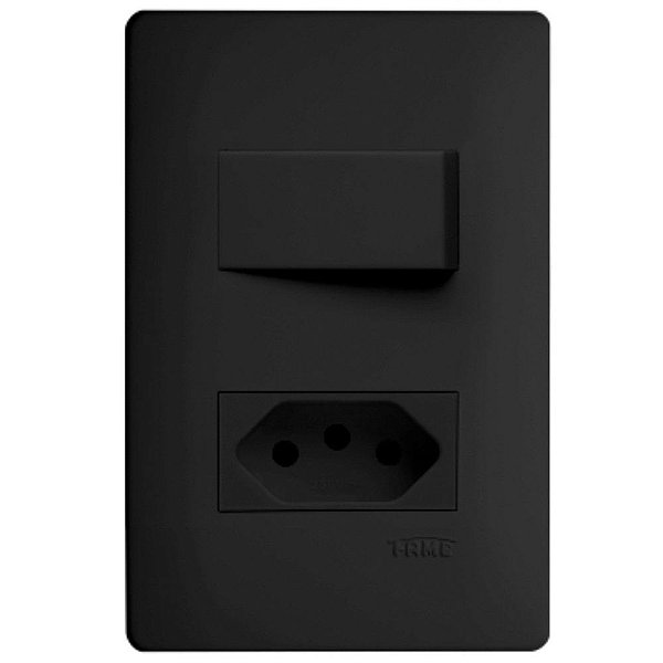 Conjunto Tomada Simples Mais Interruptor Simples De Embutir 250v 20a Habitat 4063 Preto Fame