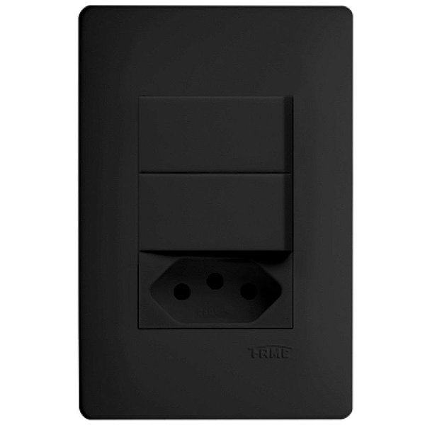 Conjunto Tomada Simples Mais Interruptor Duplo De Embutir 250v 20a Habitat 4067 Preto Fame