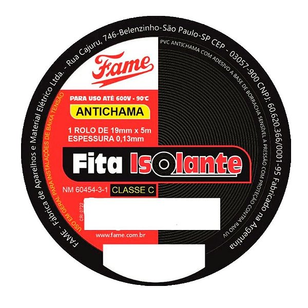 Fita Isolante Antichama 19mmx05m 4265 Preta Fame