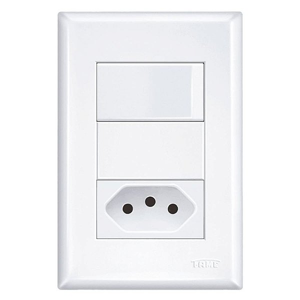 Interruptor Simples 16a/250w Com Uma Tomada 2p+t 20a/250w Evidence 2918 Branco Fame