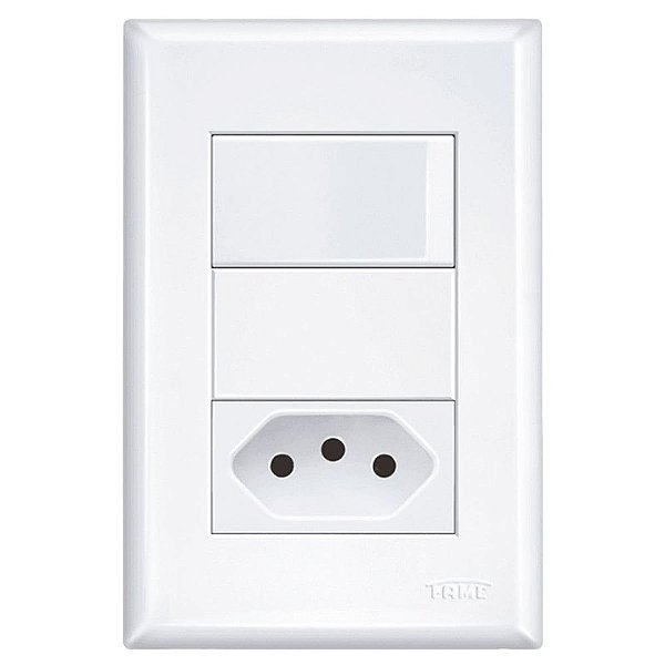 Interruptor Simples 16a/250w Com Uma Tomada 2p+t 10a/250w Evidence 3889 Branco Fame