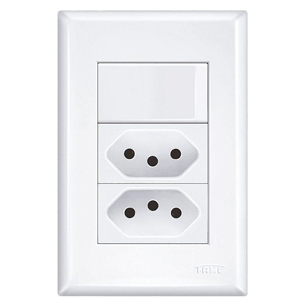 Interruptor Simples 16a/250w Com Tomada Dupla 2p+t 10a/250w Evidence 3533 Branco Fame