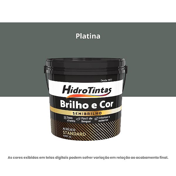Tinta Acrílica Standard Semibrilho 3l Brilho E Cor Platina Hidrotintas