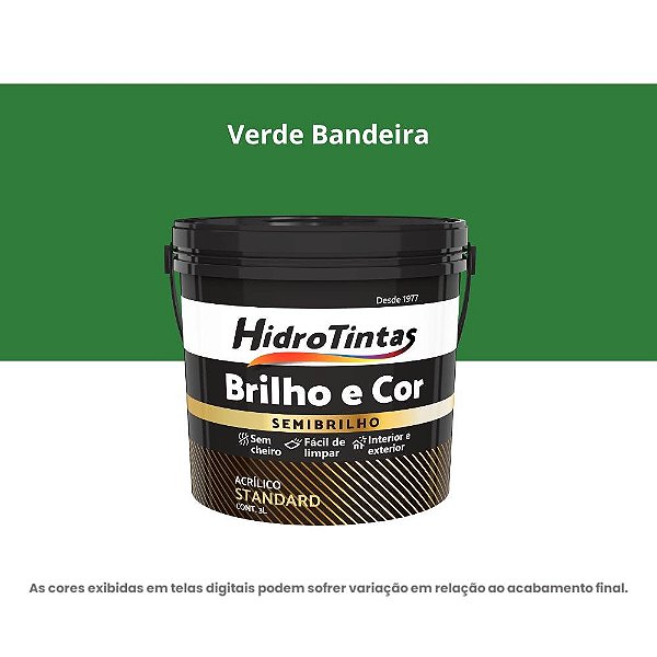 Tinta Acrílica Standard Semibrilho 3l Brilho E Cor Verde Bandeira Hidrotintas