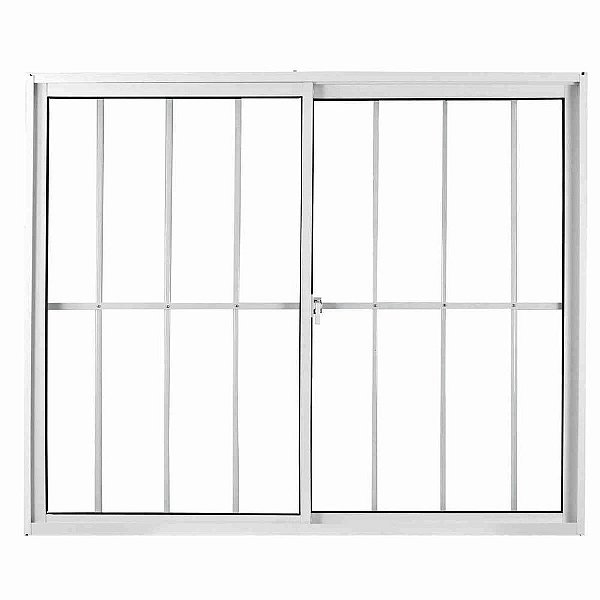 Janela De Correr Em Alumínio Com Grade Vidro Liso 2 Folhas 80x80cm Fenix Branca Mgm