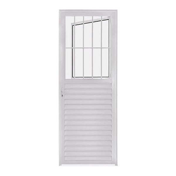 Porta De Alumínio Com Postigo 2 Vidros Lisos Lado Direito 210x80cm Soft Branca Mgm